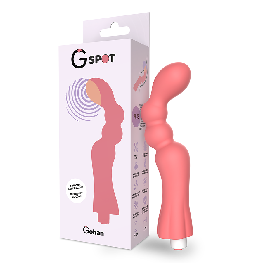 Vibrador Gohan da G-SPOT em vermelho claro, com ponta curva