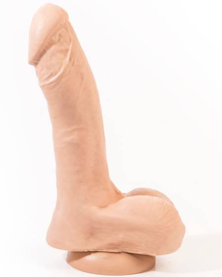 Dildo realista Eban da PINK ROOM, com 19 cm e ventosa potente, disponível em cor natural e lilás.