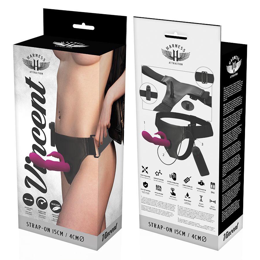 HARNESS ATTRACTION - ARNÉS VIBRADOR RABBIT VINCENT 15 CM -O- 4 CM