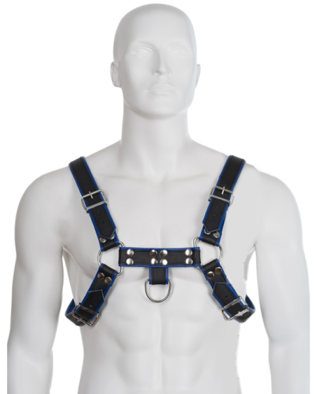 LEATHER BODY - ARNÉS CUERO AZUL Y NEGRO CHEST BULLDOG