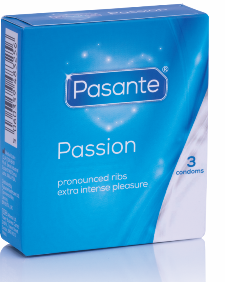 Preservativos PASANTE Ribbed Passion, de cor natural, com nervuras e pontos