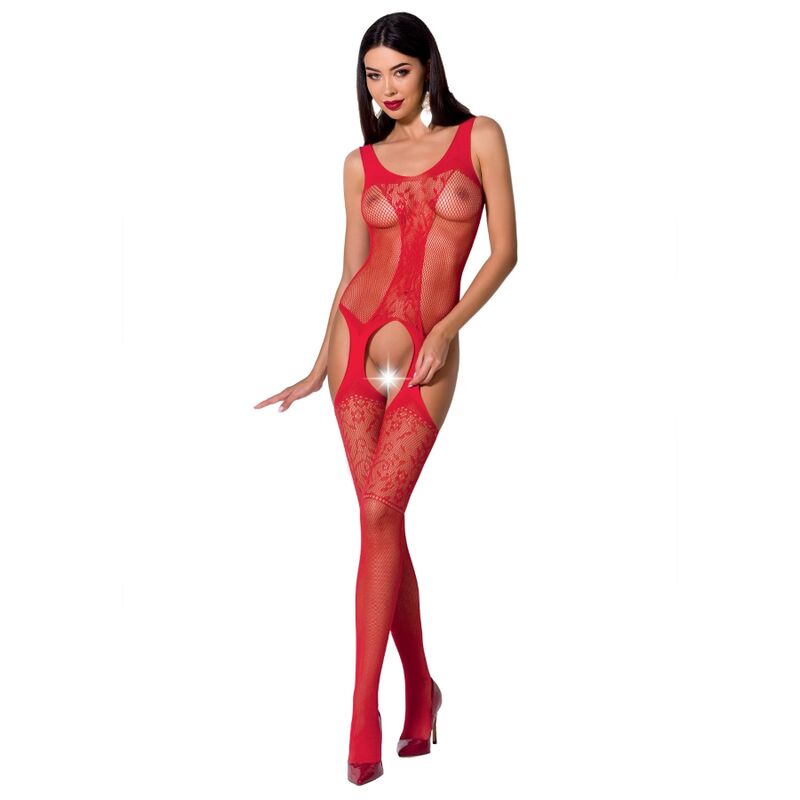 PASSION - WOMAN BS072 BODYSTOCKING TALLA UNICA NEGRO - ROJO, ONE SIZE