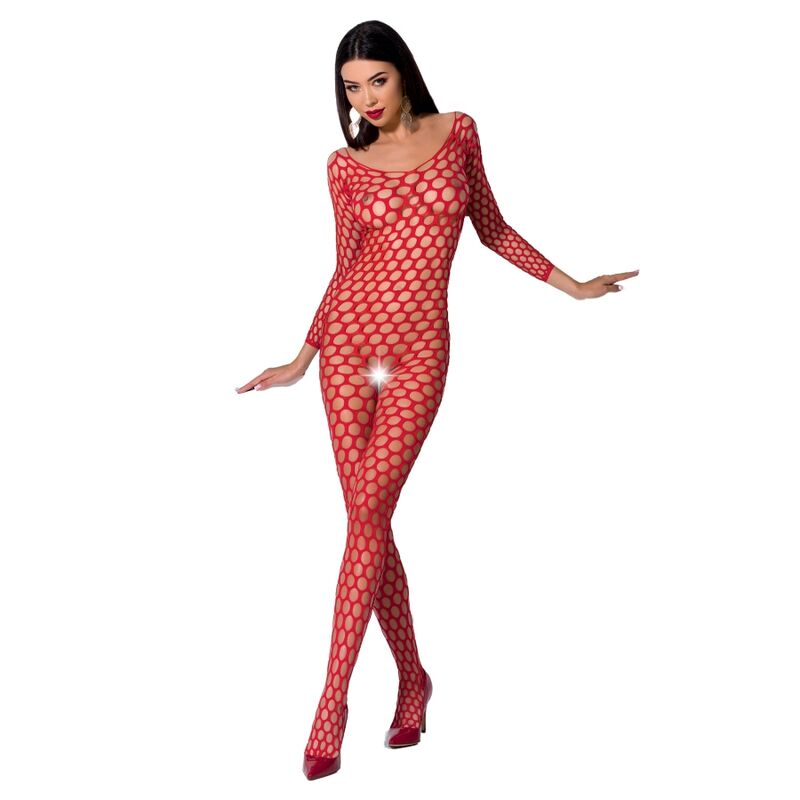 PASSION - WOMAN BS077 BODYSTOCKING TALLA UNICA NEGRO - ROJO, ONE SIZE