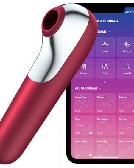 SATISFYER - DUAL LOVE VIBRADOR Y SUCCIONADOR CON AIRE PULSADO ROJO