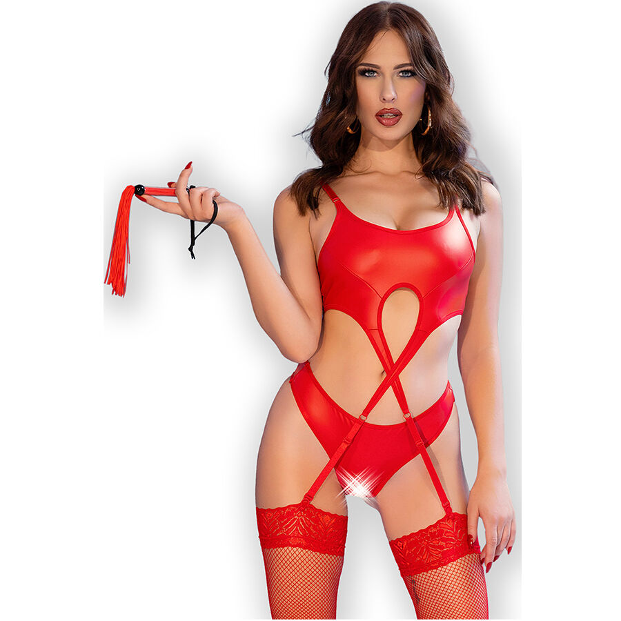 CHILIROSE – Conjunto de lingerie CR 4625 com tanga aberta, 4 peças - ROJO, S