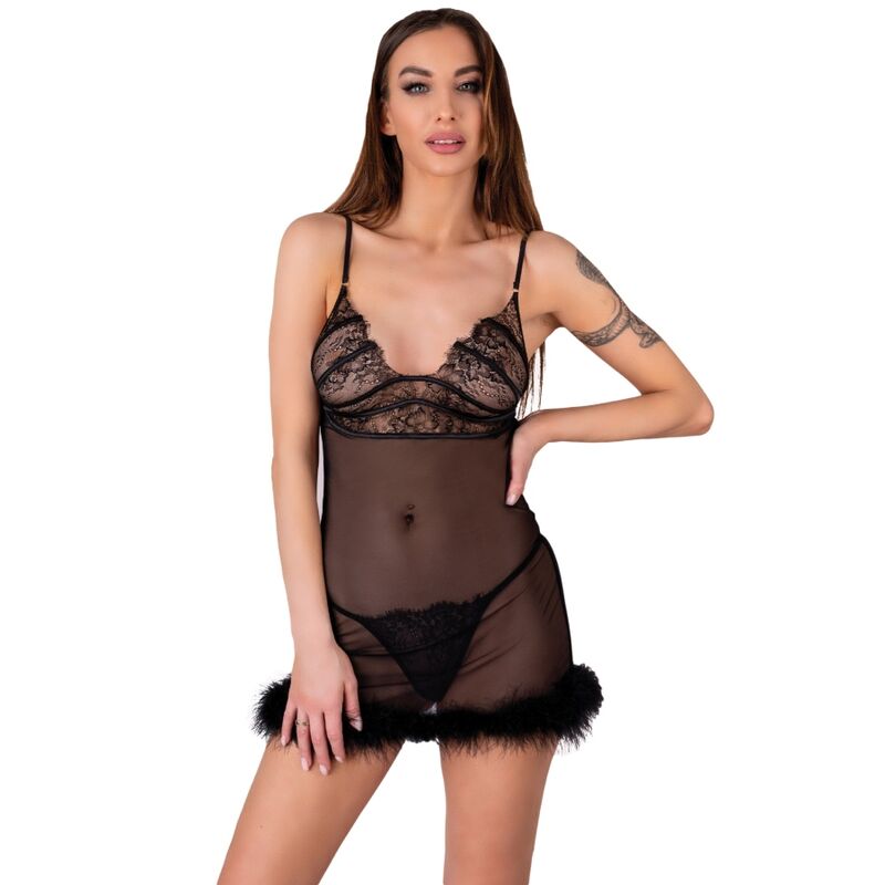 LIVCO CORSETTI FASHION – Zerunam babydoll preto com tanga - S/M
