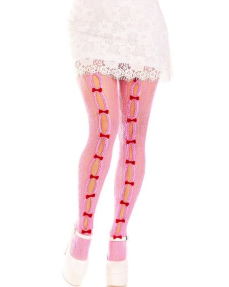 LEG AVENUE – Meias de rede Sweetheart Net com corações e laços - ROSA