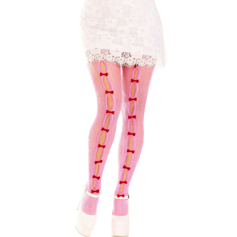 LEG AVENUE – Meias de rede Sweetheart Net com corações e laços - ROSA