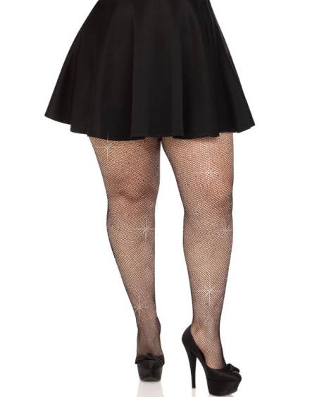 LEG AVENUE – Meias de rede Colby com pedraria, plus size - NEGRO