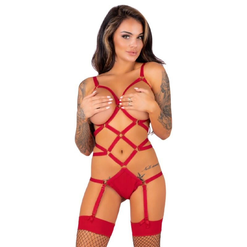 LIVCO CORSETTI FASHION – Thiara LC 20213 conjunto vermelho com meias - L/XL