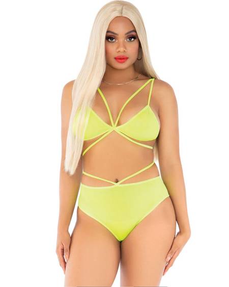 LEG AVENUE – Conjunto de lingerie amarelo e coral com tiras - AMARILLO