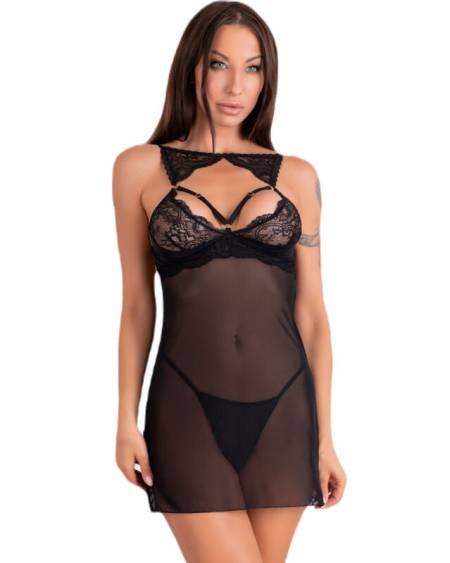 LIVCO CORSETTI SETS – KROLINA LC 90734, camisa de noite e tanga preta - S/M