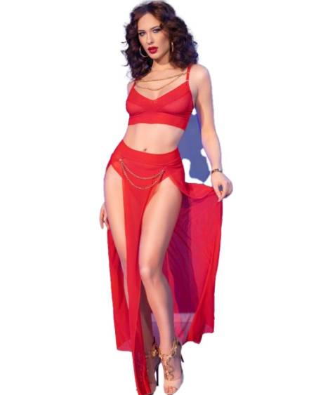 CHILIROSE – Conjunto de lingerie CR 4850 vermelho com leggings - M