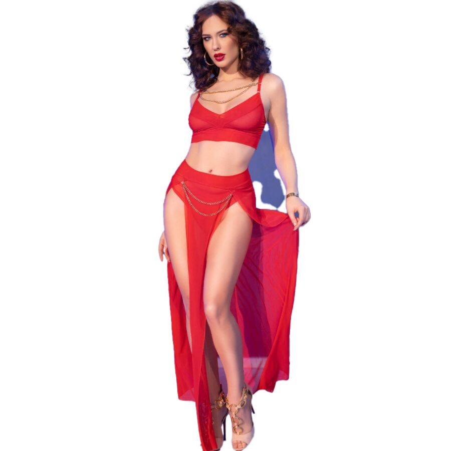 CHILIROSE – Conjunto de lingerie CR 4850 vermelho com leggings - M