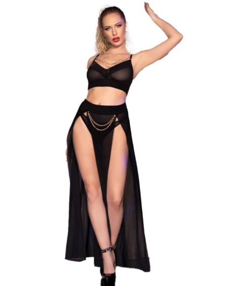 CHILIROSE – Conjunto de lingerie CR 4672 com correntes douradas - S