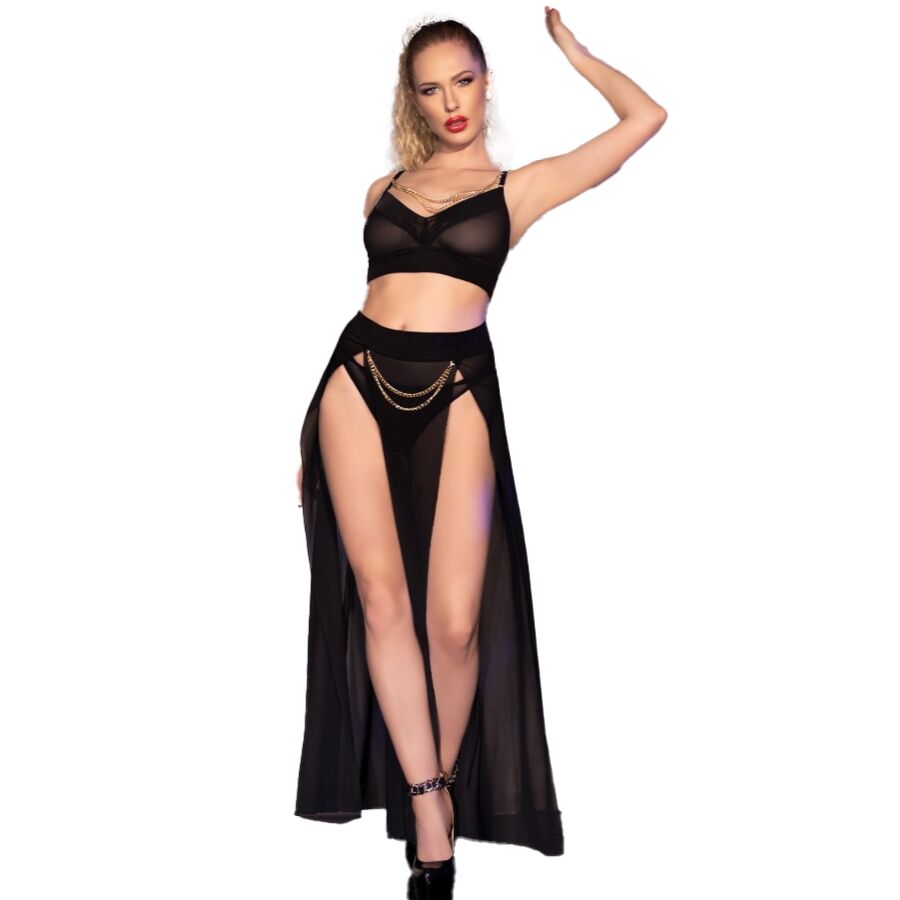 CHILIROSE – Conjunto de lingerie CR 4672 com correntes douradas - XL