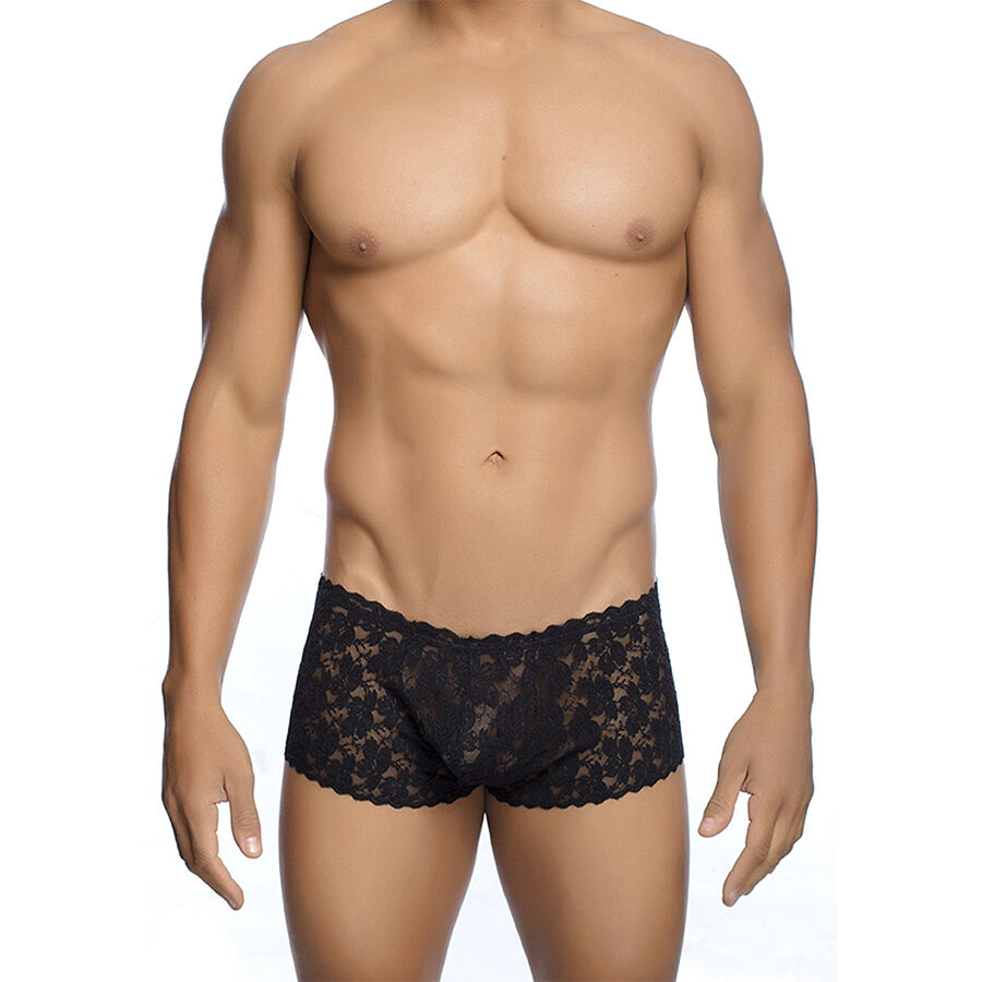 MOB – Boxer de renda transparente com rosas bordadas - L/XL