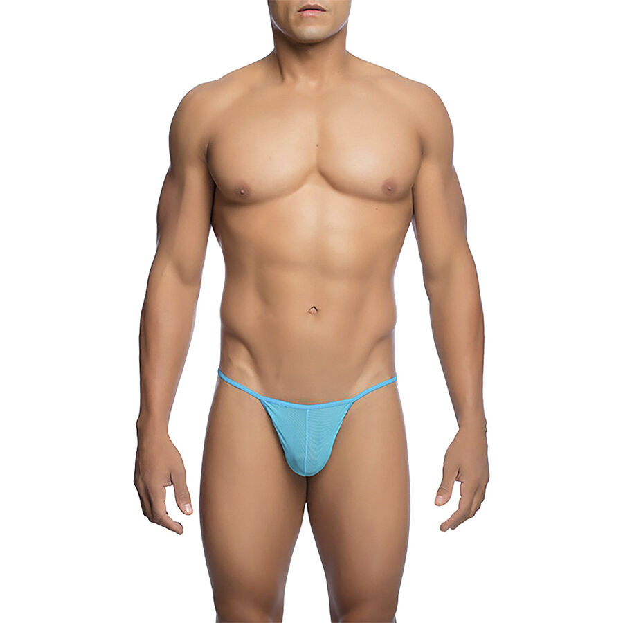MOB – Tanga masculina transparente em T, aqua - L/XL
