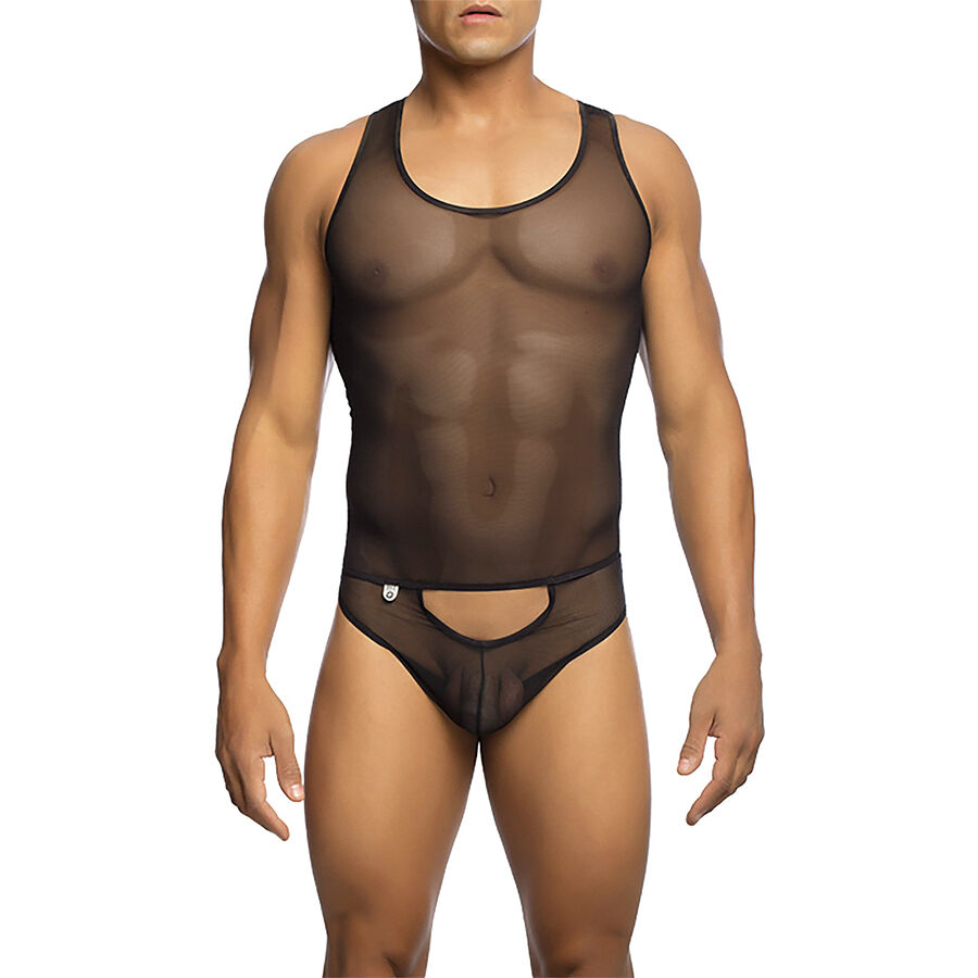 MOB – Body preto de tule transparente com abertura frontal - L/XL