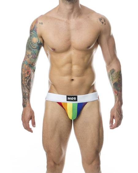 MOB – Jockstrap clássico às riscas arco-íris - L