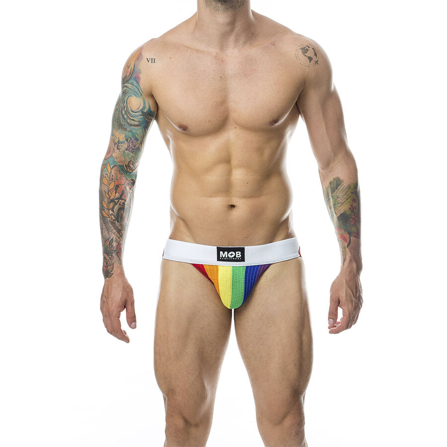 MOB – Jockstrap clássico às riscas arco-íris - XL