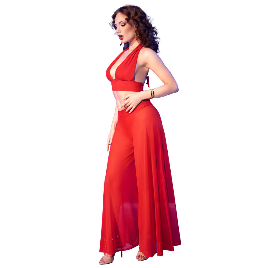 CHILIROSE – Conjunto de lingerie CR 4857 com top e calças vermelhas - M