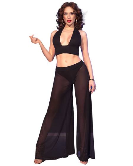 CHILIROSE – Conjunto CR 4857 preto com top e calças - S