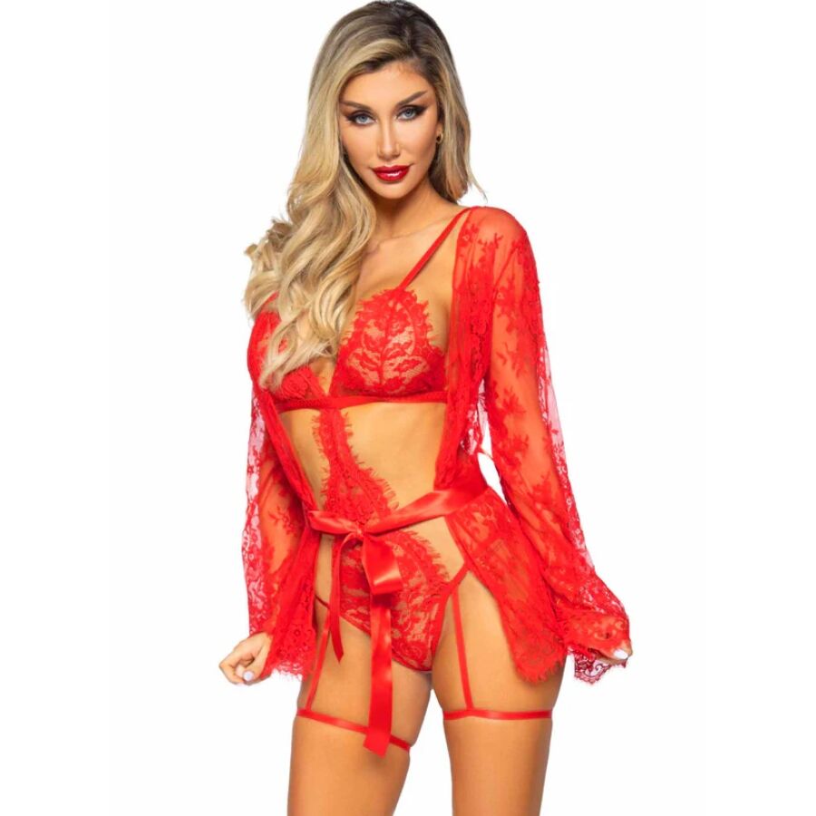 LEG AVENUE – Conjunto de body e bata 86123 vermelho - M