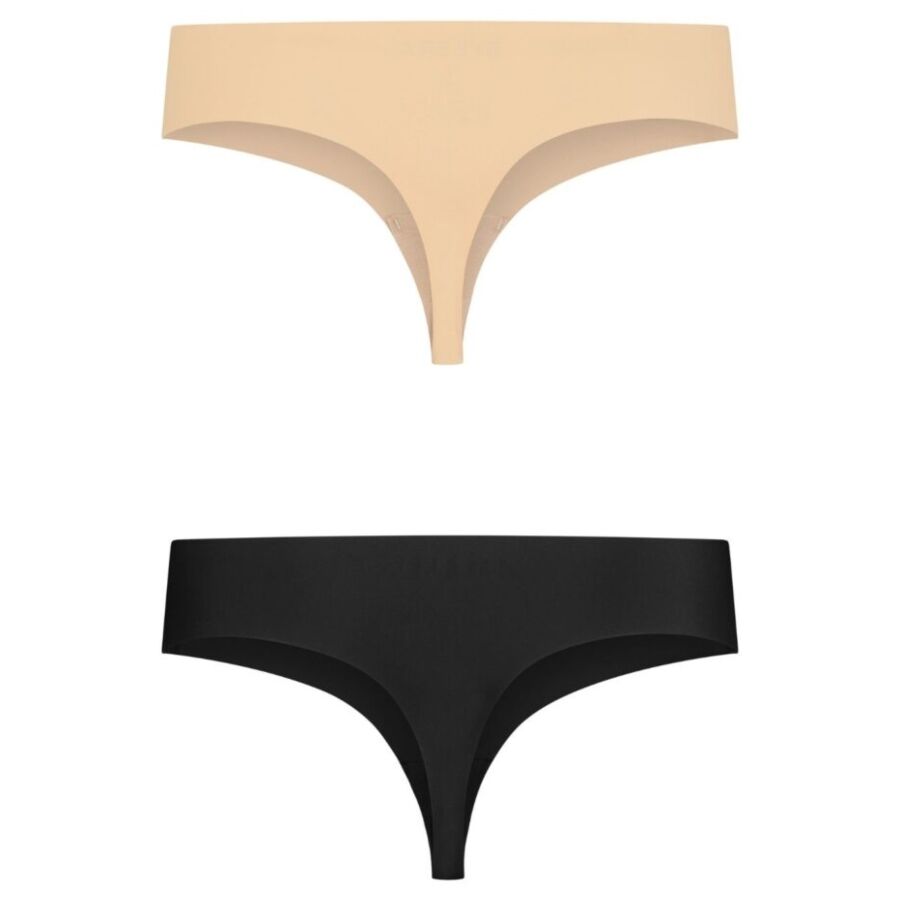 BYE-BRA – Pack de 2 tangas invisíveis bege e pretas - XL