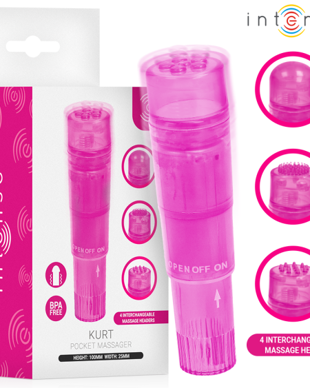 INTENSE - KURT MINI MASAJEADOR CON 4 CABEZALES INTERCAMBIABLES ROSA