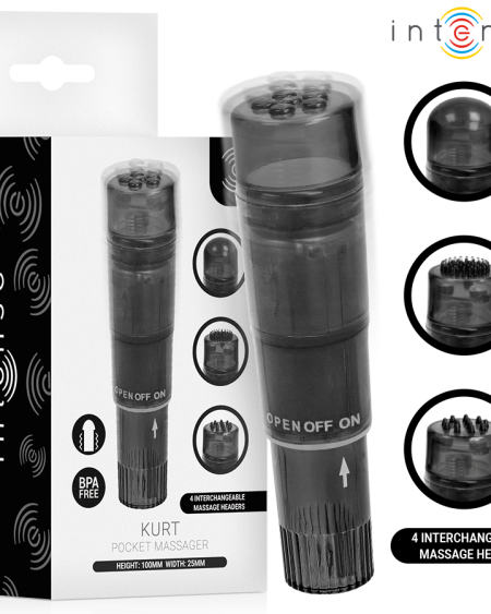 INTENSE - KURT MINI MASAJEADOR CON 4 CABEZALES INTERCAMBIABLES NEGRO