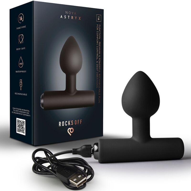 ROCKS-OFF – Nova Astryx Premium, plug anal vibratório recarregável - NEGRO