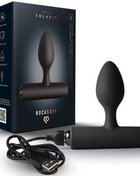 ROCKS-OFF – Nova Solaris plug anal vibratório fino recarregável - NEGRO