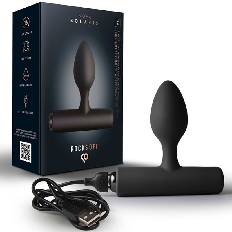 ROCKS-OFF – Nova Solaris plug anal vibratório fino recarregável - NEGRO