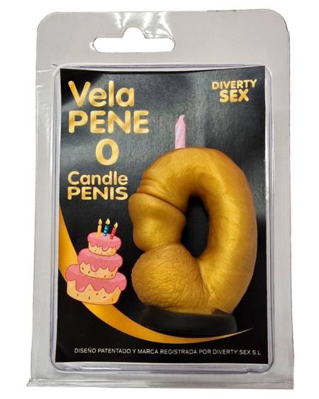 DIABLO PICANTE – Vela erótica dourada em forma de pénis, número 0 - A