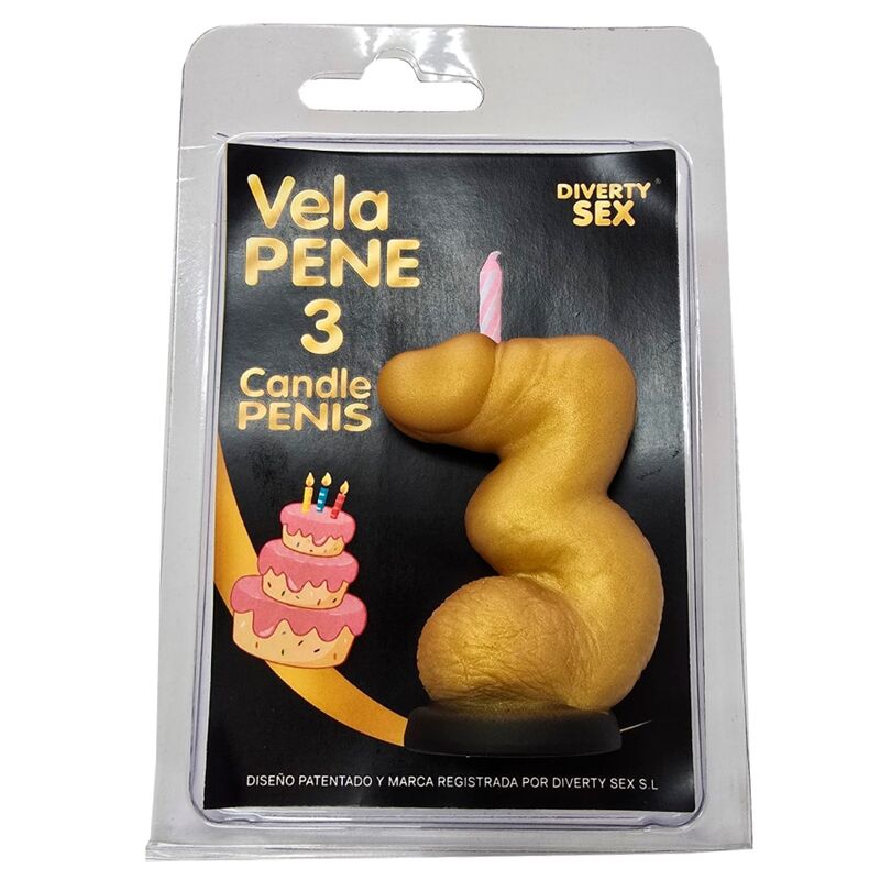 DIABLO PICANTE – Vela erótica dourada em forma de pénis, número 0 - D
