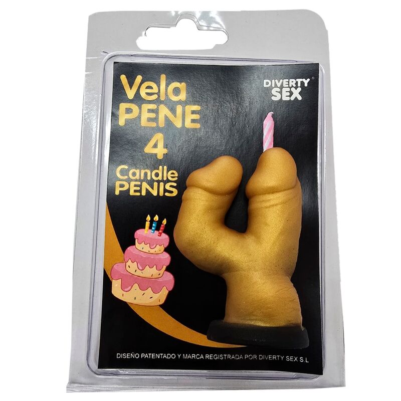 DIABLO PICANTE – Vela erótica dourada em forma de pénis, número 0 - E