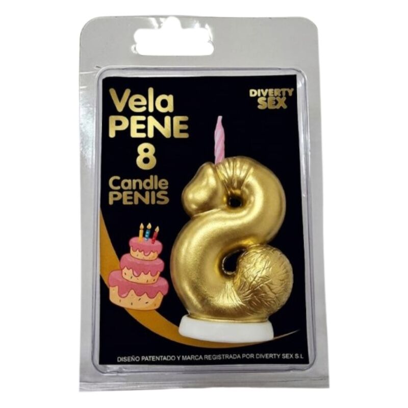 DIABLO PICANTE – Vela erótica dourada em forma de pénis, número 0 - A-B