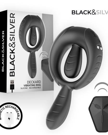 BLACK & SILVER - DECKARD ANILLO VIBRADOR RECARGABLE CON CONTROL REMOTO NEGRO