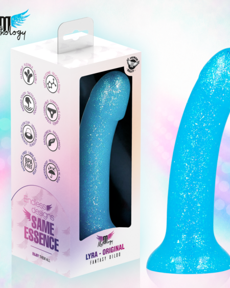 MYTHOLOGY - LYRA 8 DILDO DE SILICONA 17 CM Ø 3,6 CM CELESTE MOTEADO PLATINO