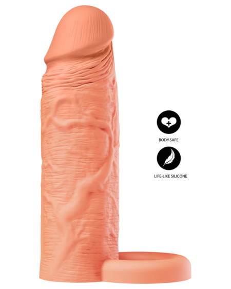 HIDDEN DESIRE - INFERNO FUNDA EXTENSORA DE SILICONA LÍQUIDA CON ANILLO 15 CM - Ø 4,5 CM COLOR PIEL