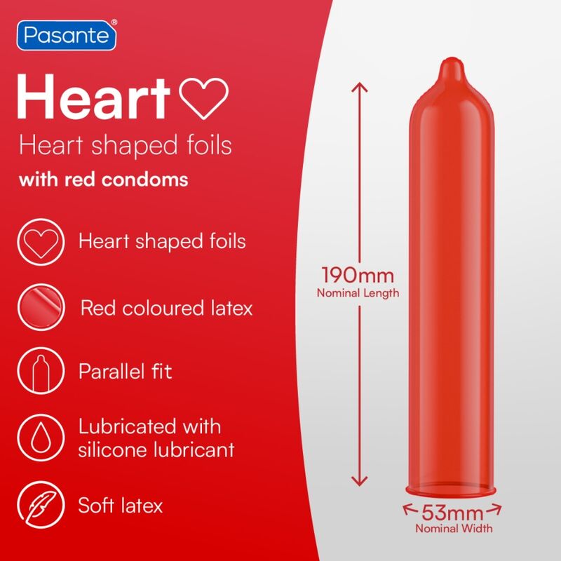 PASANTE – Preservativo Vermelho Forma Coração Bolsa 144 Unidades