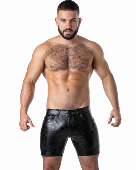 LOCKER GEAR - PUNCH HOLE LEATHERETTE PANTALÓN CORTO CARGO NEGRO S