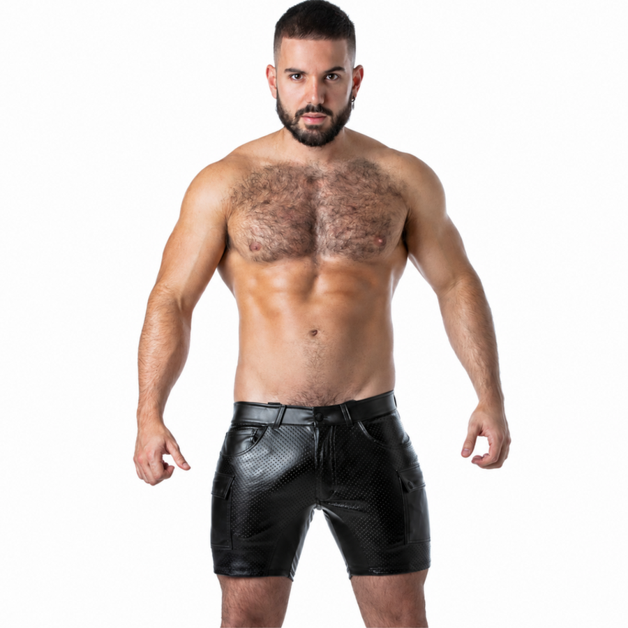 LOCKER GEAR - PUNCH HOLE LEATHERETTE PANTALÓN CORTO CARGO NEGRO S - Image 2