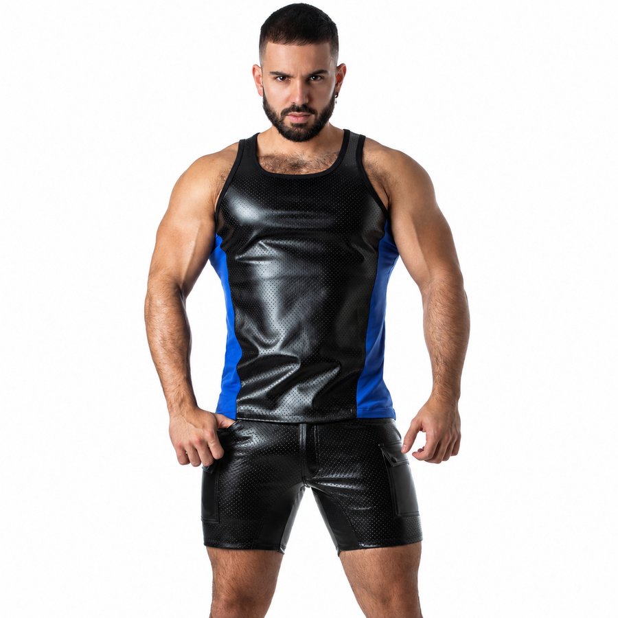 LOCKER GEAR - PUNCH HOLE LEATHERETTE CAMISETA DE TIRANTES AZUL S